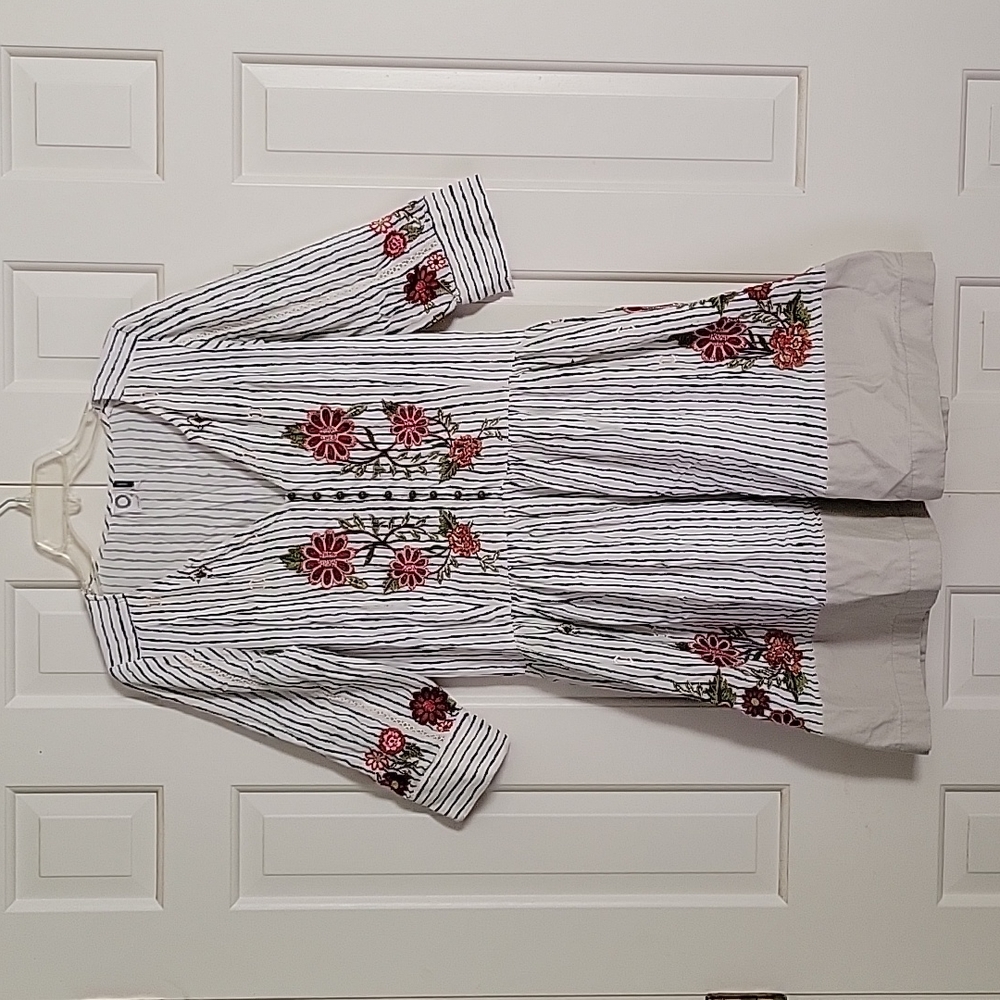 Anthropologie Akemi + Kin drop waist embroidered striped dress Womens sz S